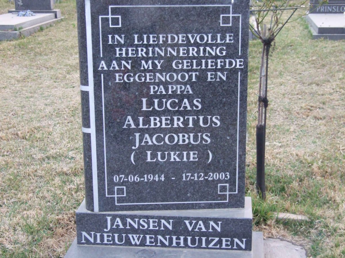 NIEUWENHUIZEN Lucas Albertus Jacobus, Jansen van 1944-2003