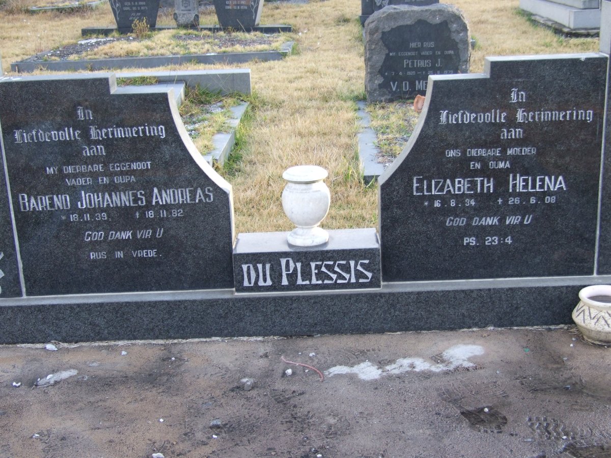 PLESSIS Barend Johannes Andreas, du 1939-1982 &amp; Elizabeth Helena 1934-2008