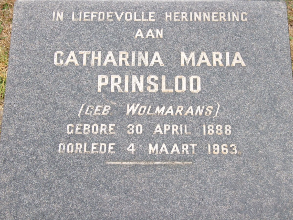 PRINSLOO Catharina Maria nee WOLMARANS 1888-1963