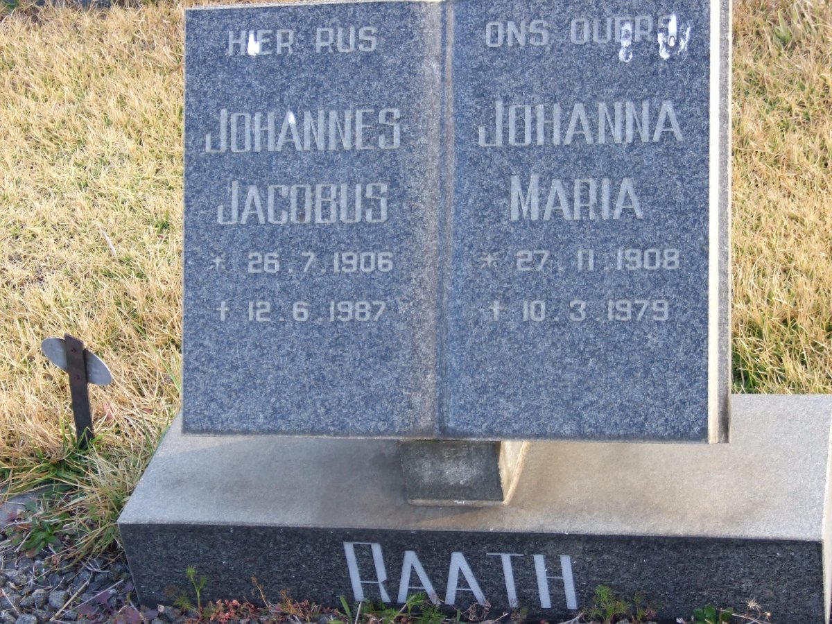 RAATH Johannes Jacobus 1906-1987 &amp; Johanna Maria 1908-1979