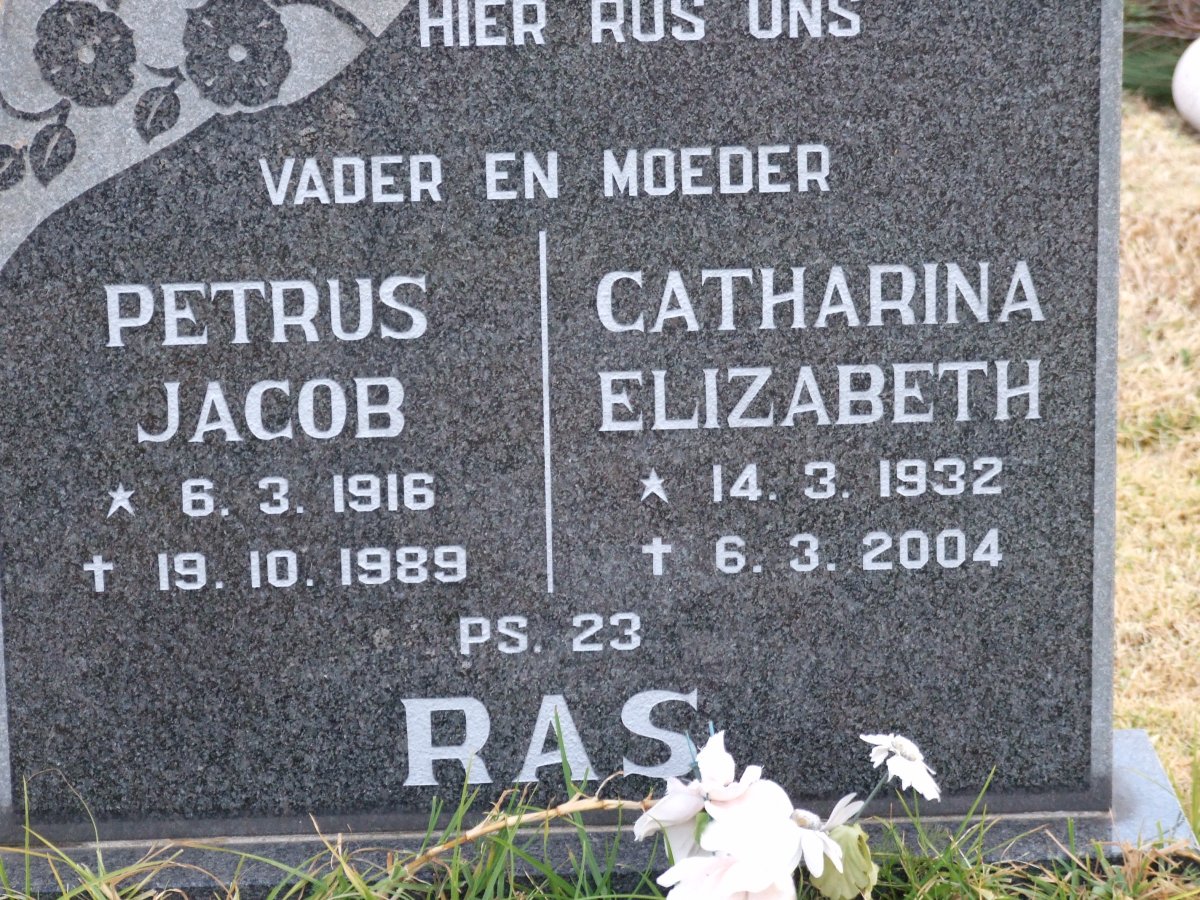 RAS Petrus Jacob 1916-1989 &amp; Catharina Elizabeth 1932-2004