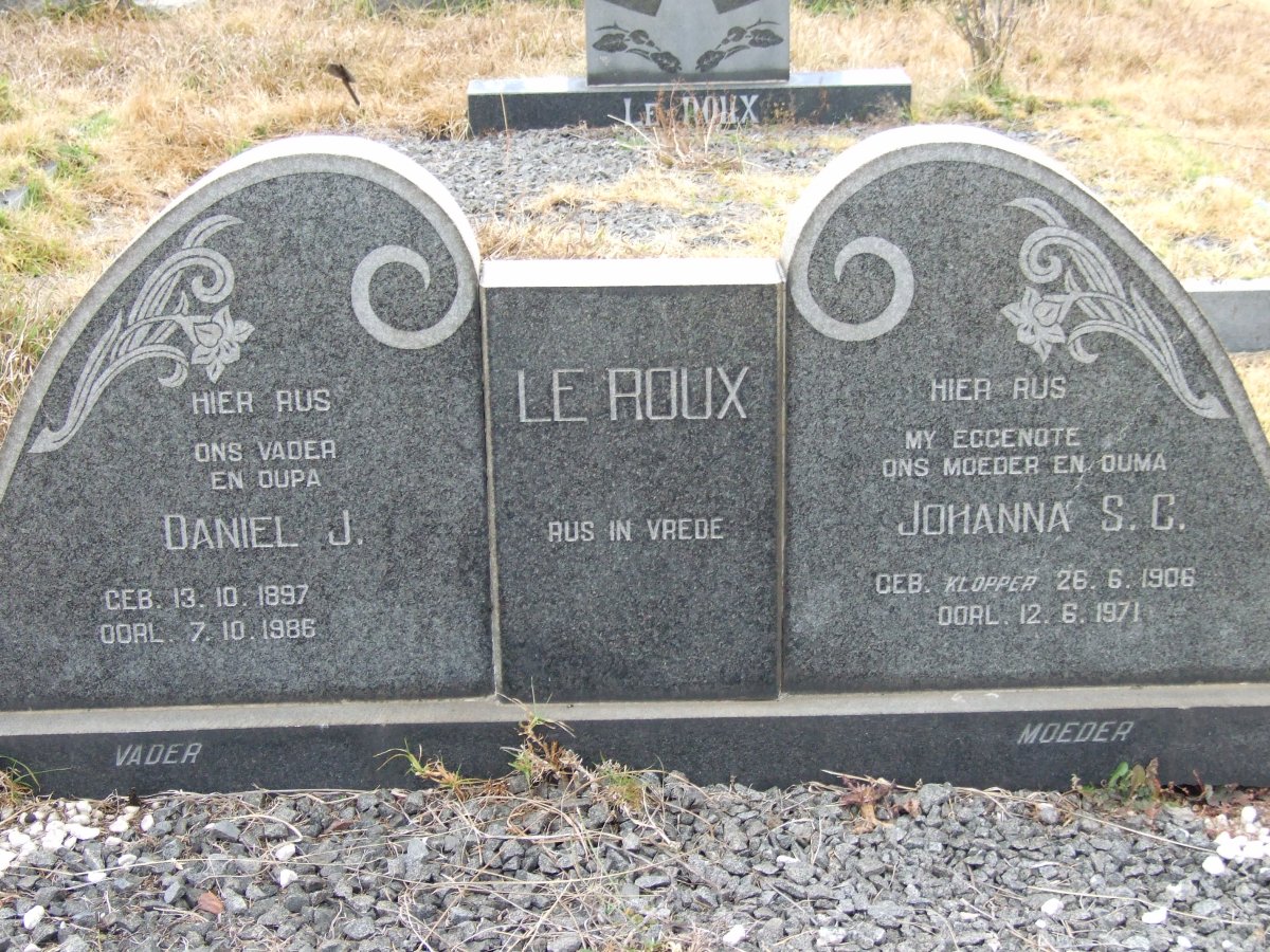 ROUX Daniel J., le 1897-1986 &amp; Johanna S.C. KLOPPER 1906-1971