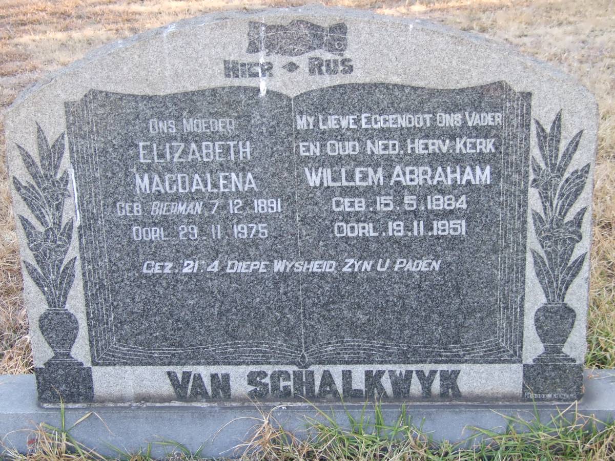 SCHALKWYK Willem Abraham, van 1884-1951 &amp; Elizabeth Magdalena BIERMAN 1891-1975
