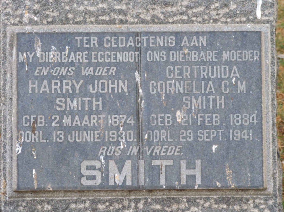 SMITH Harry John 1874-1930 &amp; Gertruida Cornelia C.M. 1884-1941
