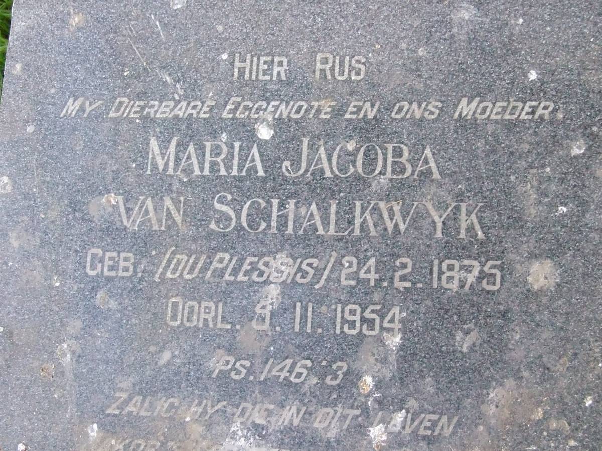 SCHALKWYK Maria Jacoba nee DU PLESSIS 1875-1954