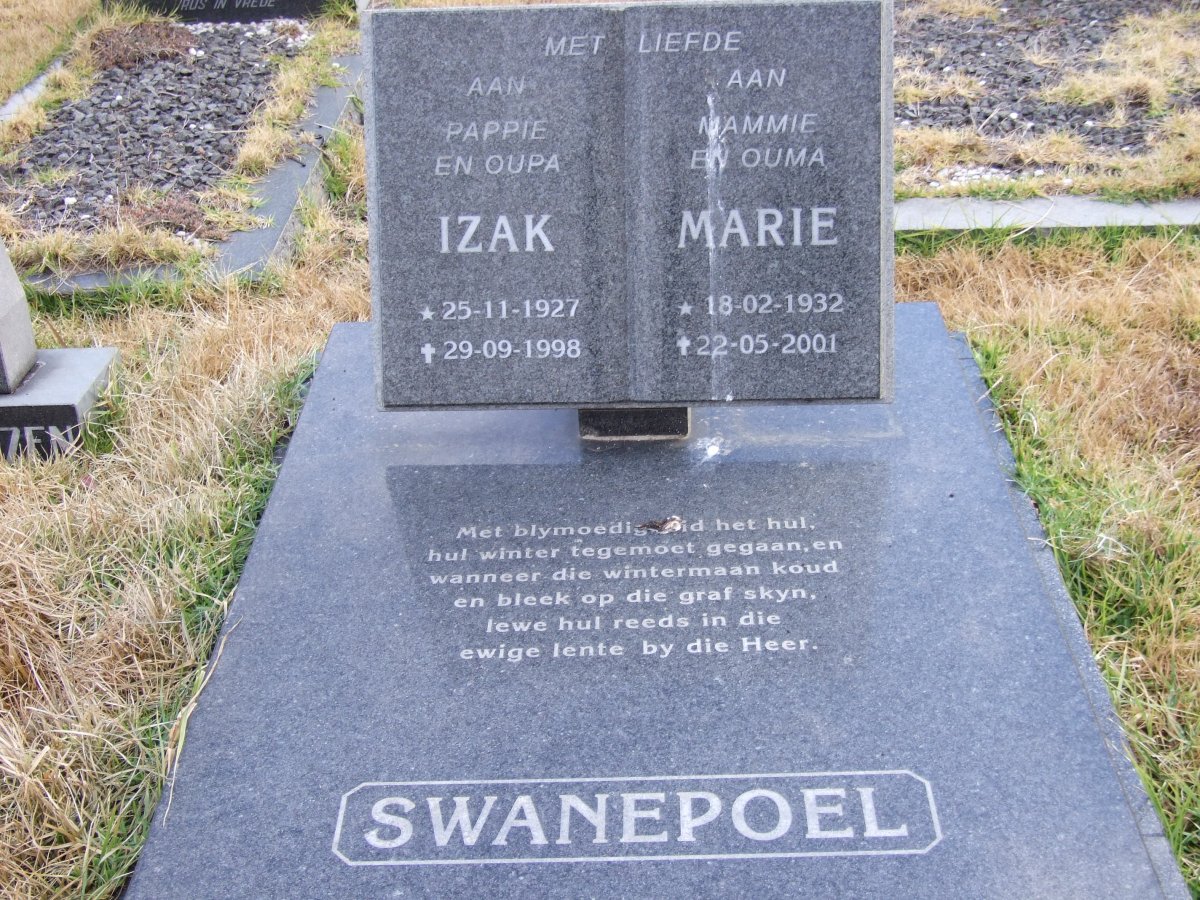 SWANEPOEL Izak 1927-1998 &amp; Marie 1932-2001