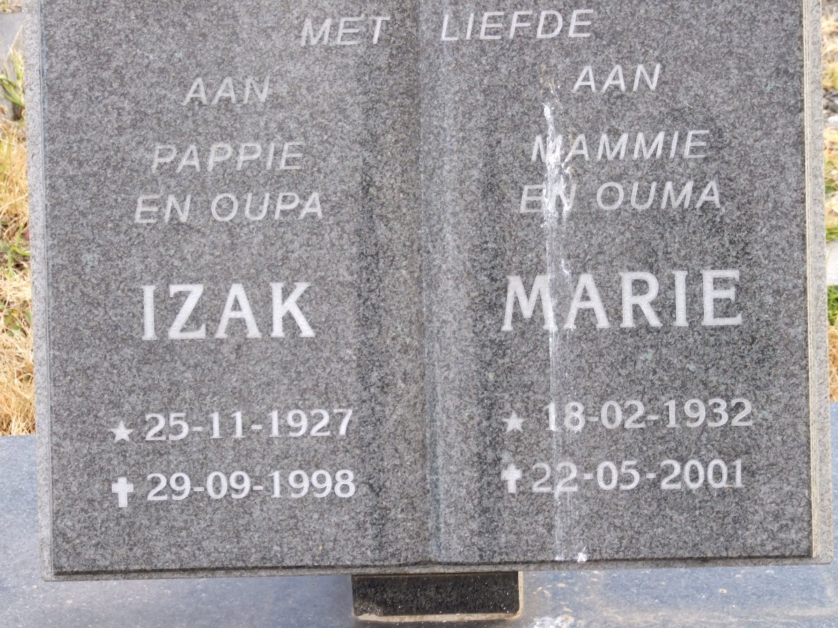 SWANEPOEL Izak 1927-1998 &amp; Marie 1932-2001