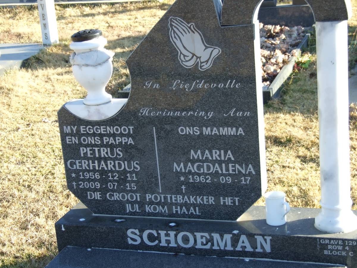 SCHOEMAN Petrus Gerhardus 1956-2009 &amp; Maria Magdalena 1962-
