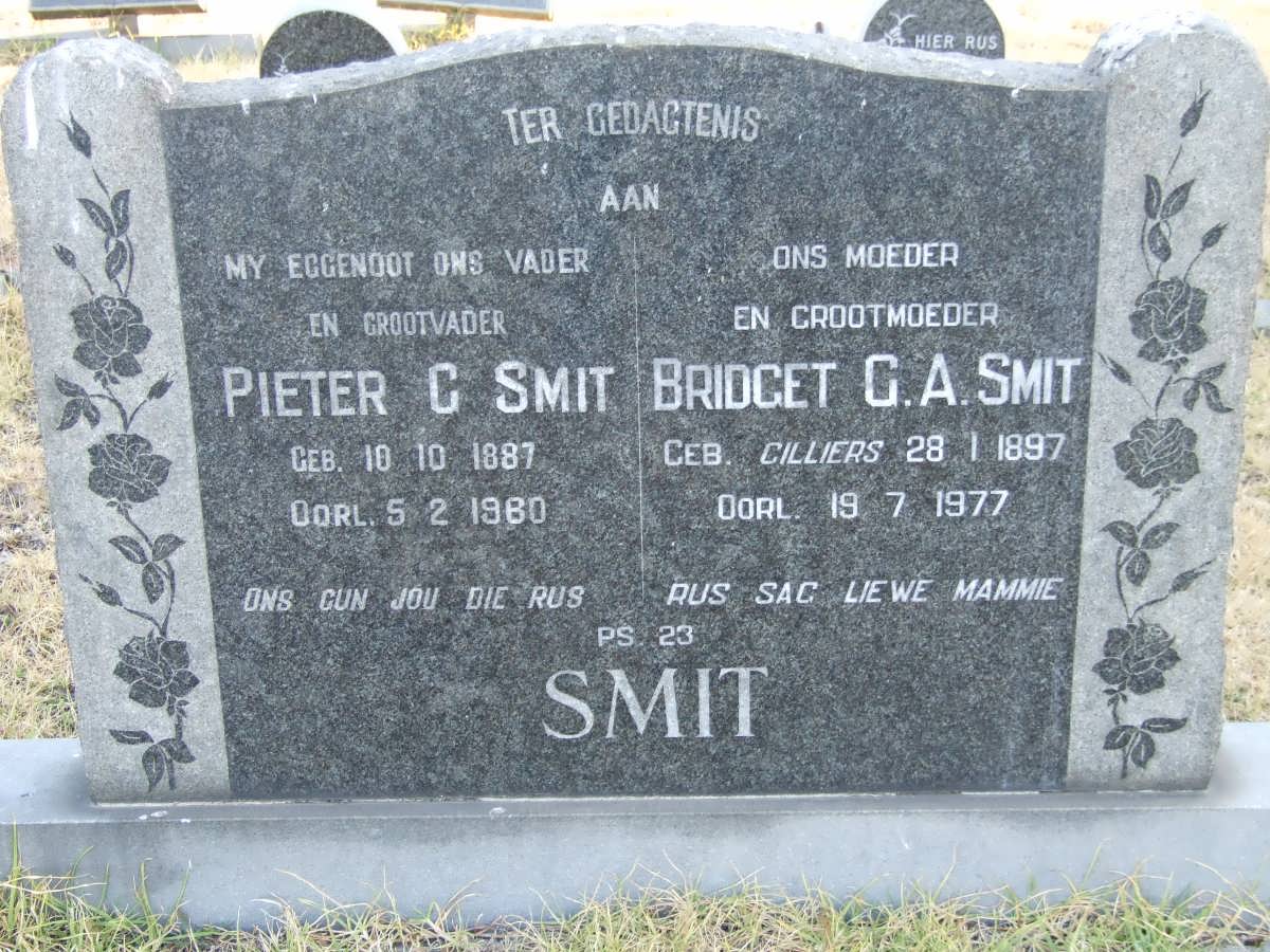SMIT Pieter G. 1887-1960 &amp; Bridget G.A. CILLIERS 1897-1977