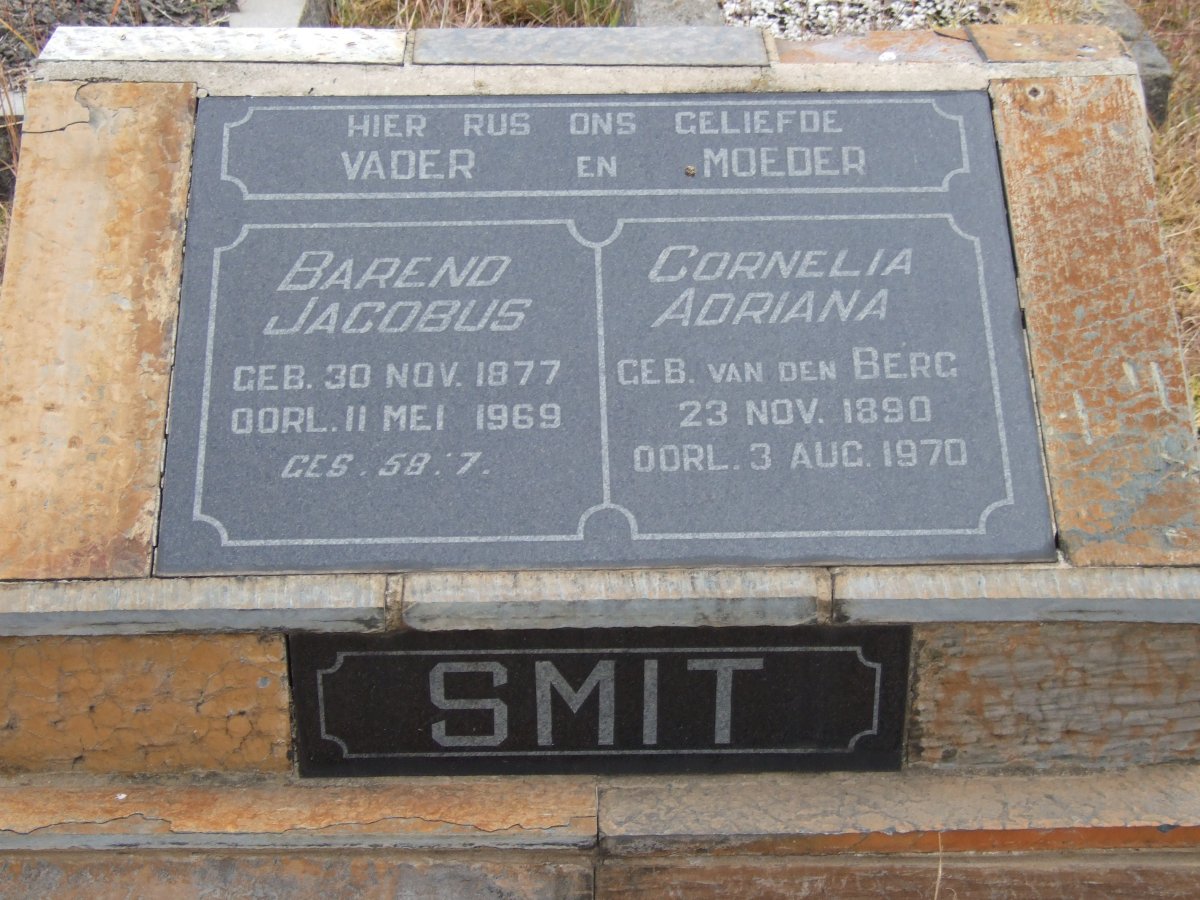 SMIT Barend Jacobus 1877-1969 &amp; Cornelia Adriana VAN DEN BERG 1890-1970
