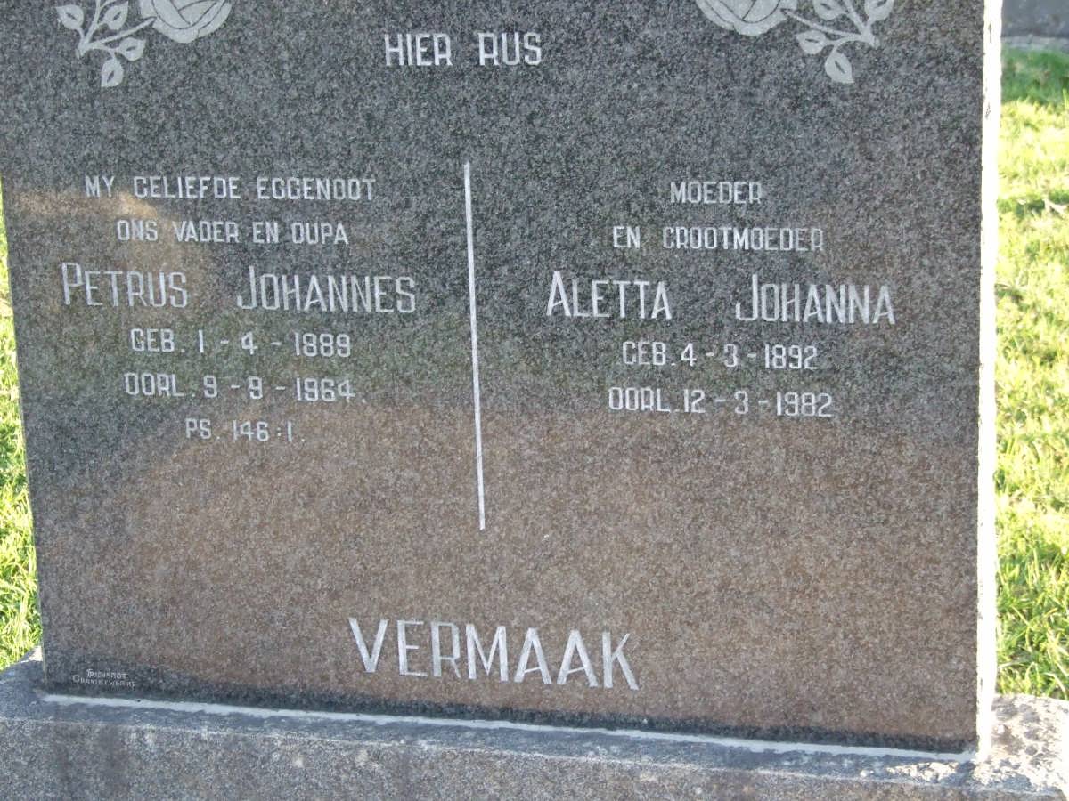 VERMAAK Petrus Johannes 1889-1964 &amp; Aletta Johanna 1892-1982
