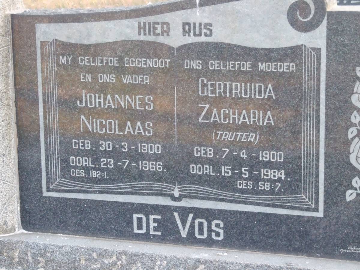 VOS Johannes Nicolaas, de 1900-1966 &amp; Gertruida Zacharia TRUTER 1900-1984