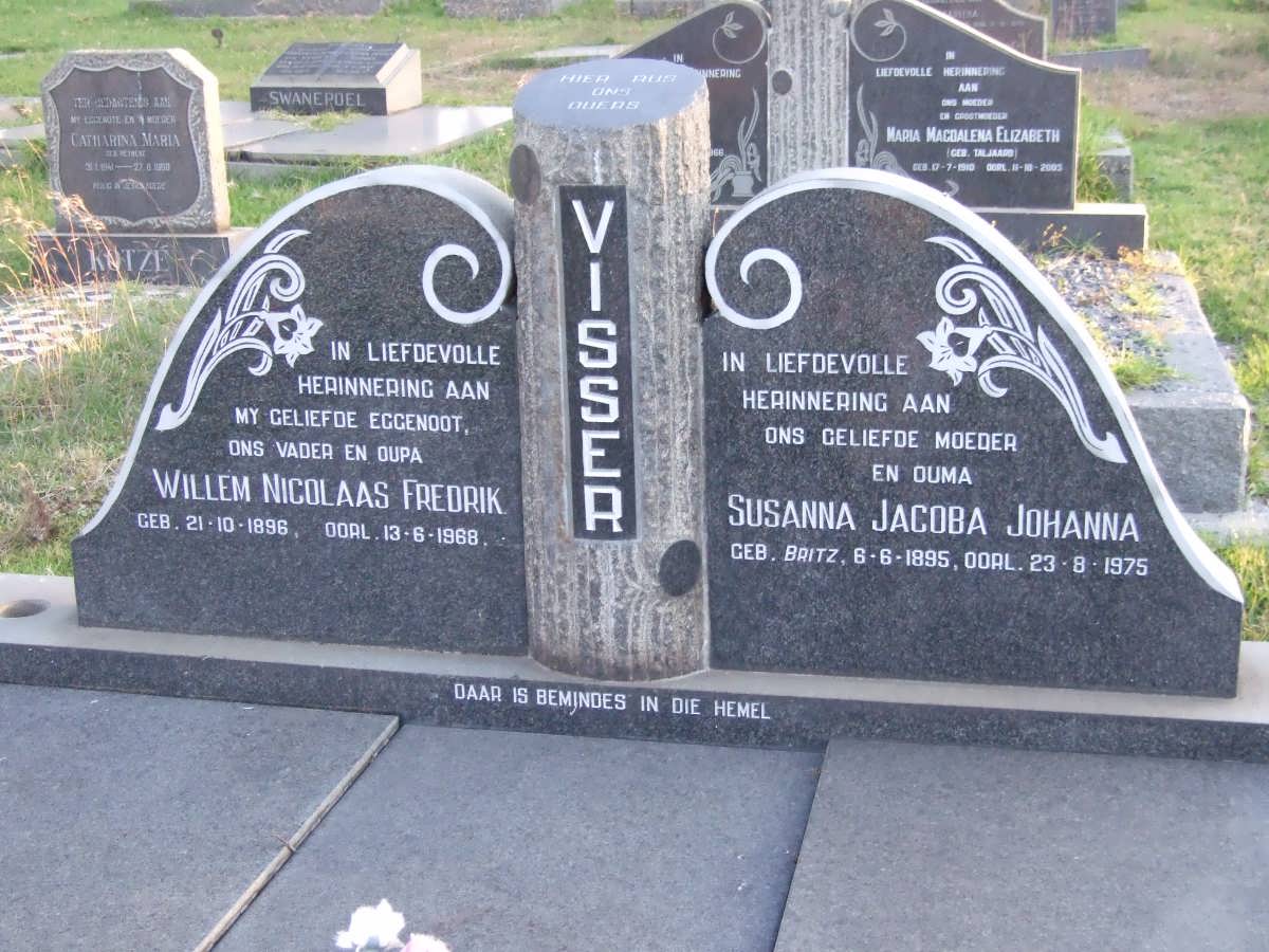 VISSER Willem Nicolaas Fredrik 1896-1968 &amp; Susanna Jacoba Johanna BRITZ 1895-1975