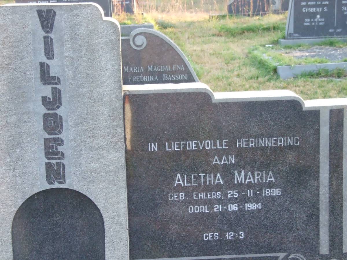 VILJOEN Frederik Daniel Jacobus 1895-1968 &amp; Aletha Maria EHLERS 1896-1984