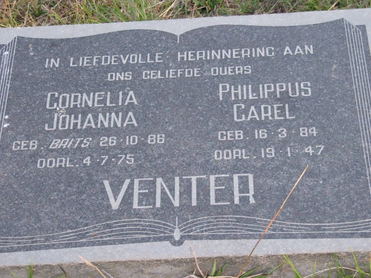 VENTER Philippus Carel 1884-1947 &amp; Cornelia Johanna BRITS 1886-1975