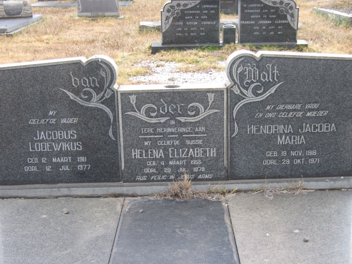 WALT Jacobus Lodewikus, van der 1911-1977 &amp; Hendrina Jacoba Maria 1918-1971 :: VAN DER WALT Helena Elizabeth 1955-1979