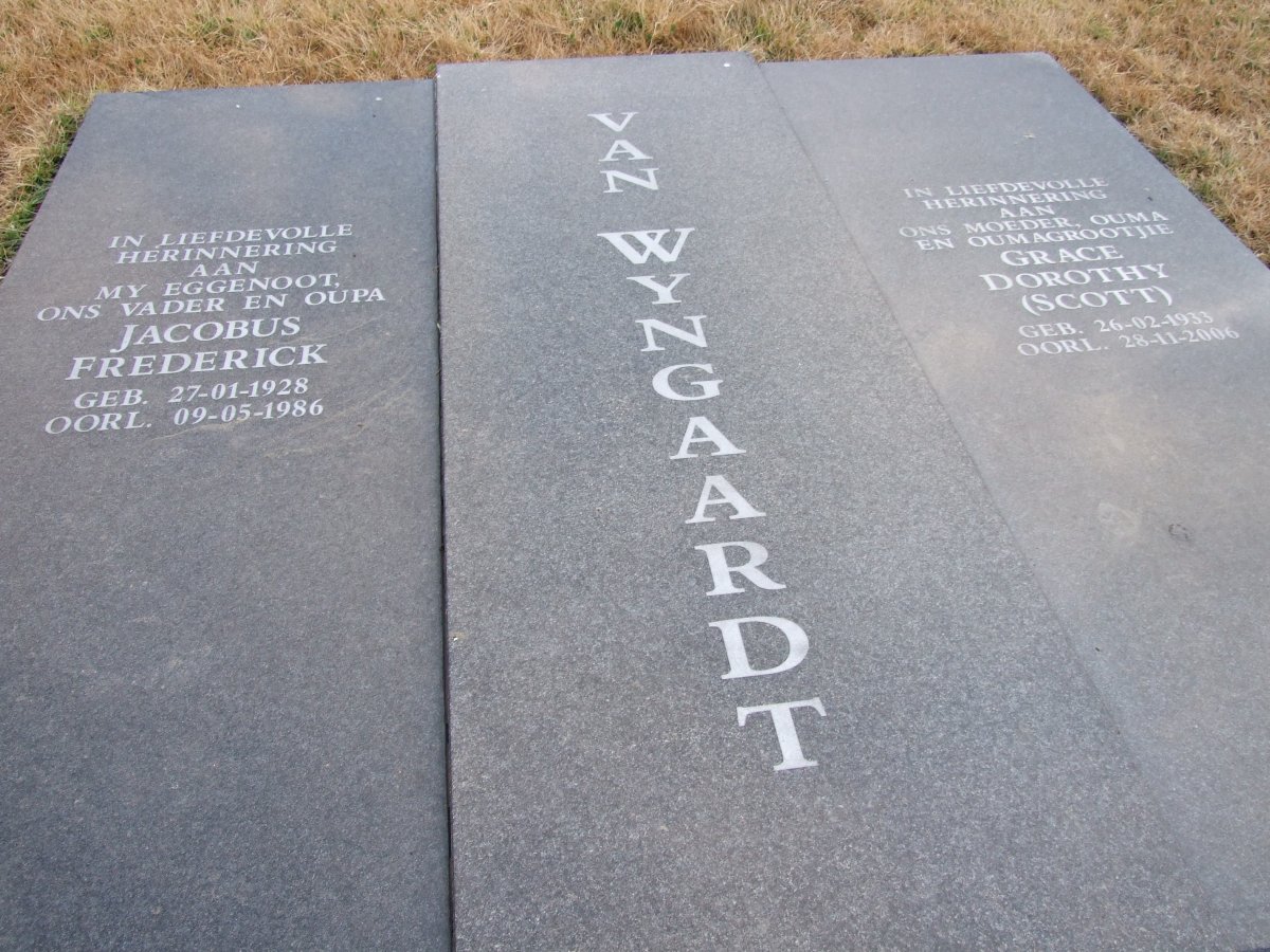 WYNGAARD Jacobus Frederick, van 1928-1986 &amp; Grace Dorothy SCOTT 1933-2006