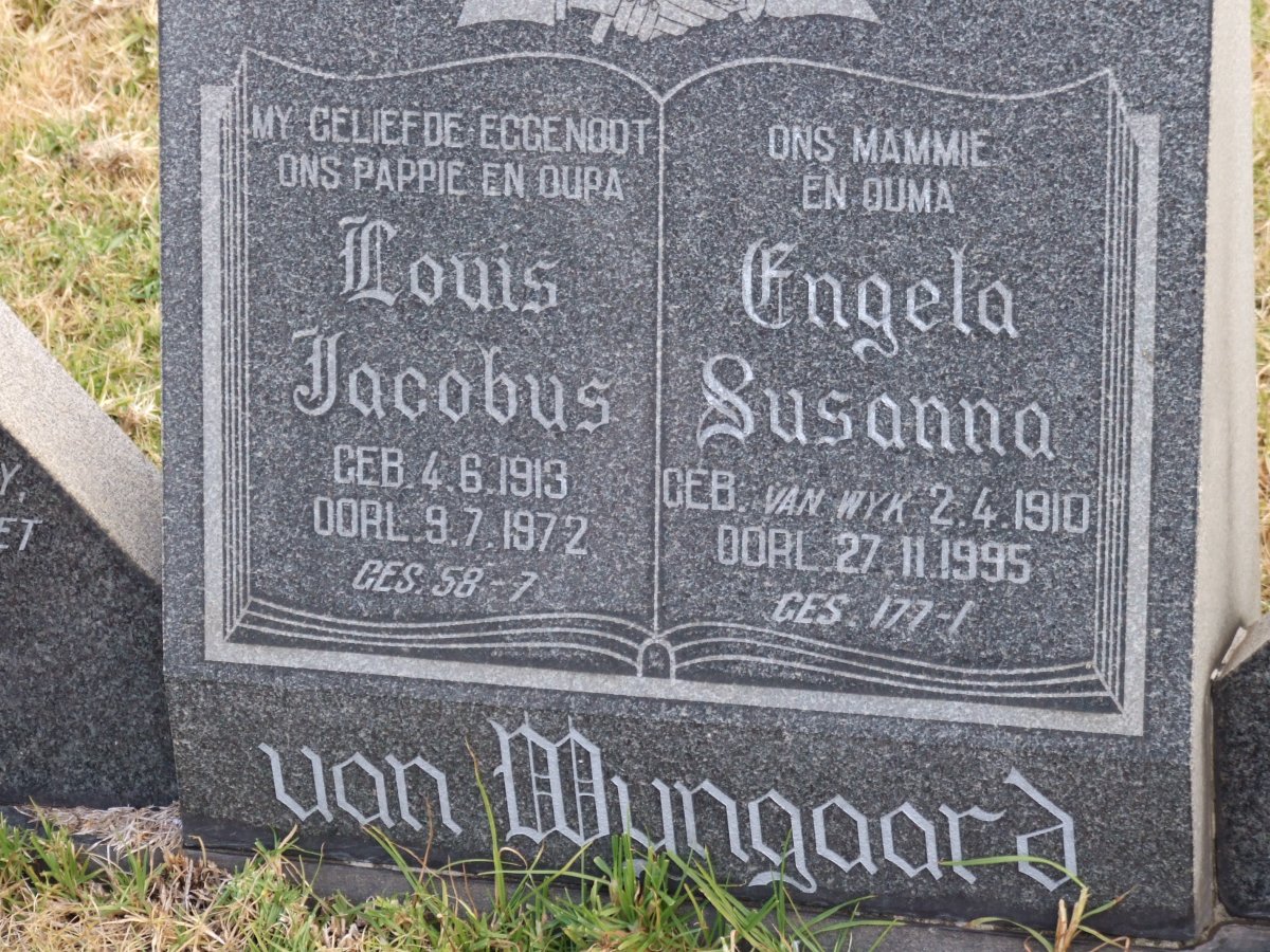 WYNGAARD Louis Jacobus, van 1913-1972 &amp; Engela Susanna VAN WYK 1910-1995