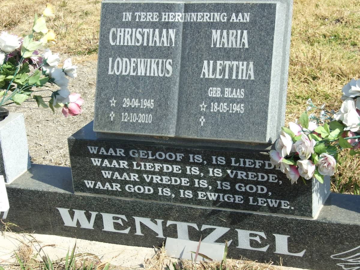 WENTZEL Christiaan Lodewikus 1945-2010 &amp; Maria Alettha BLAAS 1945-