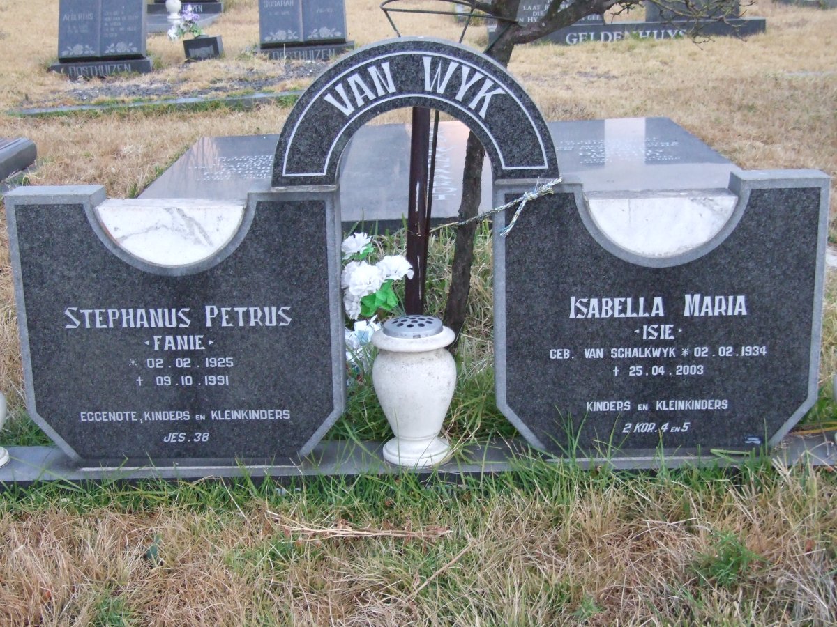 WYK Stephanus Petrus 1925-1991 &amp; Isabella Maria VAN SCHALKWYK 1934-2003