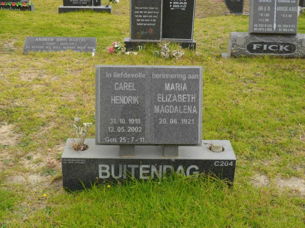 BUITENDAG Carel Hendrik 1918-2002 &amp; Maria Elizabeth Magdalena 1921-