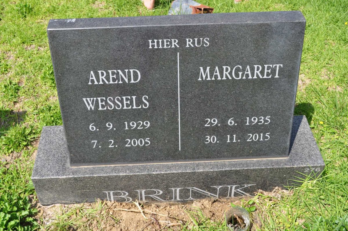 BRINK Arend Wessels 1929-2005 &amp; Margaret 1935-2015