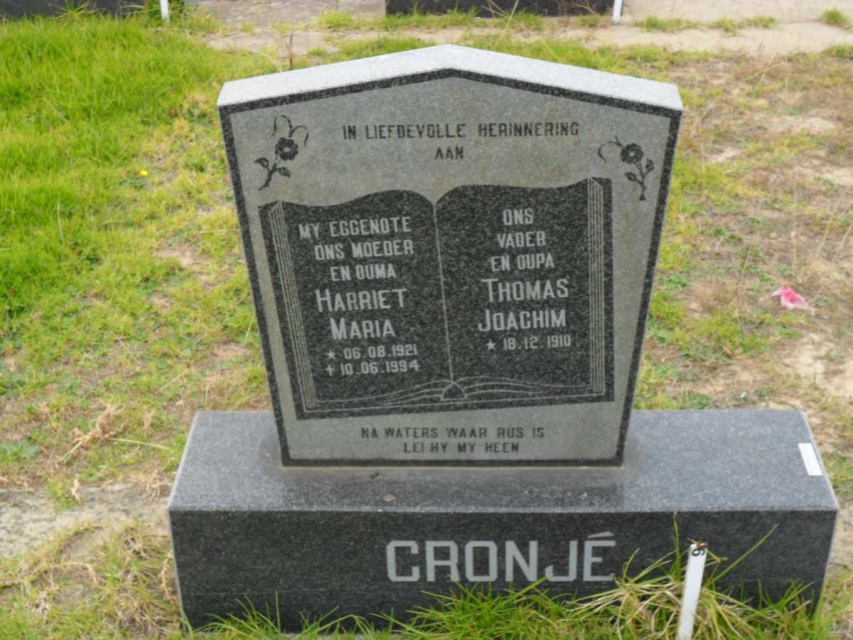 CRONJÉ Thomas Joachim 1910- &amp; Harriet Maria 1921-1994