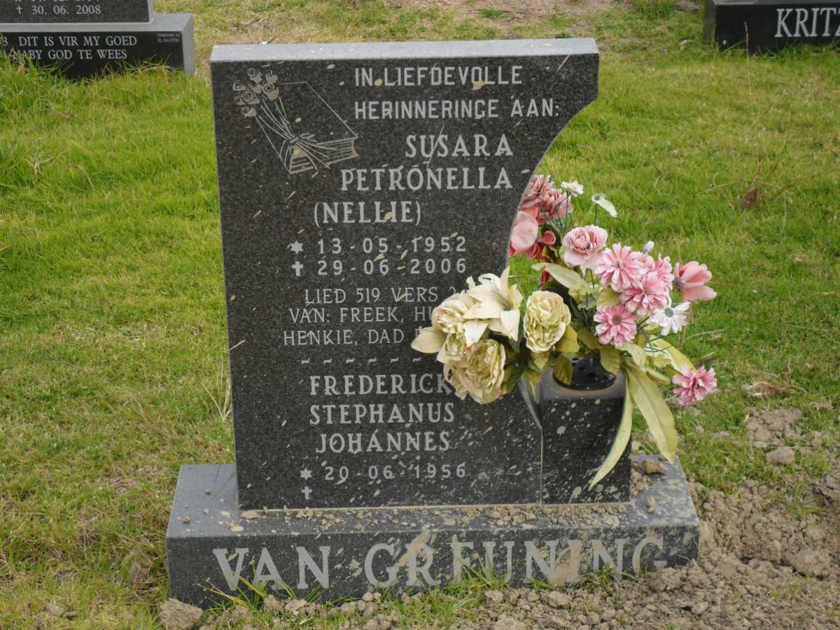 GREUNING Frederick Stephanus Johannes, van 1956- &amp; Susara Petronella 1952-2006