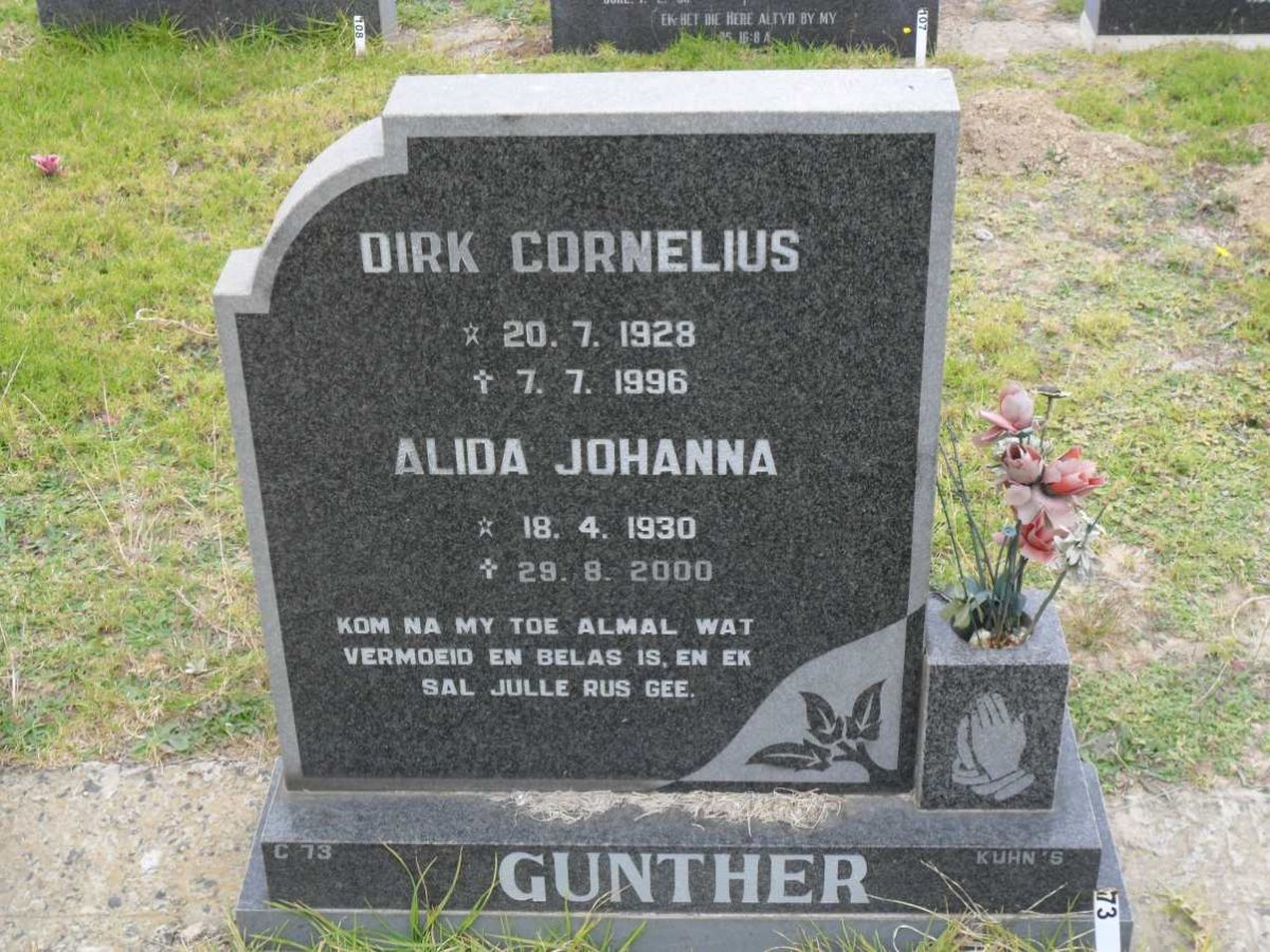 GUNTHER Dirk Cornelius 1928-1996 &amp; Alida Johanna 1930-2000