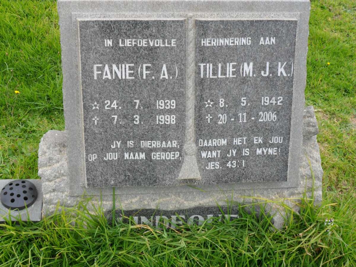 LINDEQUE F.A. 1939-1998 &amp; M.J.K. 1942-2006