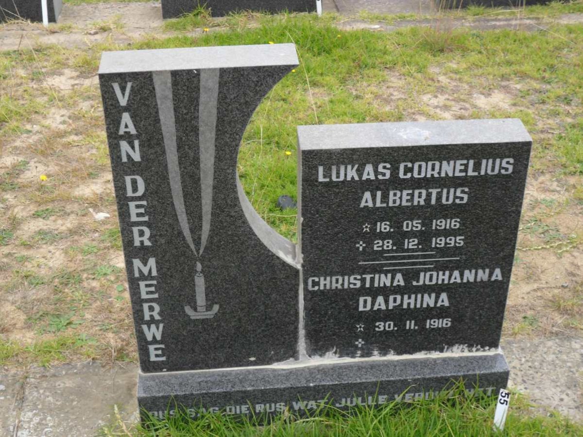 MERWE Lukas Cornelius Albertus, van der 1916-1995 &amp; Christina Johanna Daphina 1916-
