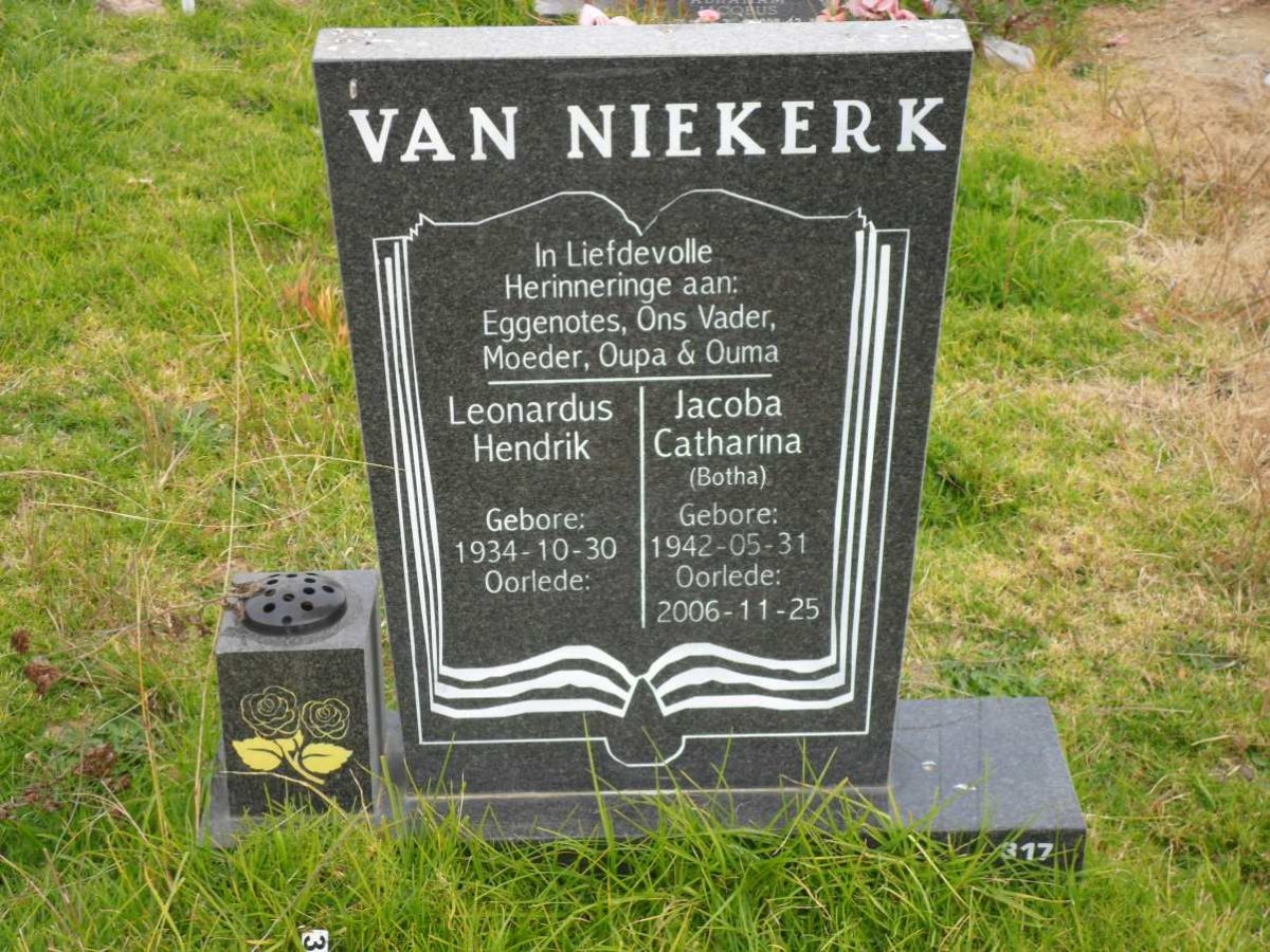 NIEKERK Leonardus Hendrik, van 1934- &amp; Jacoba Catharina BOTHA 1942-2006