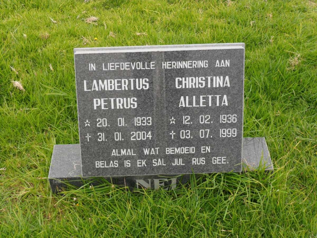 NEL Lambertus Petrus 1933-2004 &amp; Christina Aletta 1936-1999