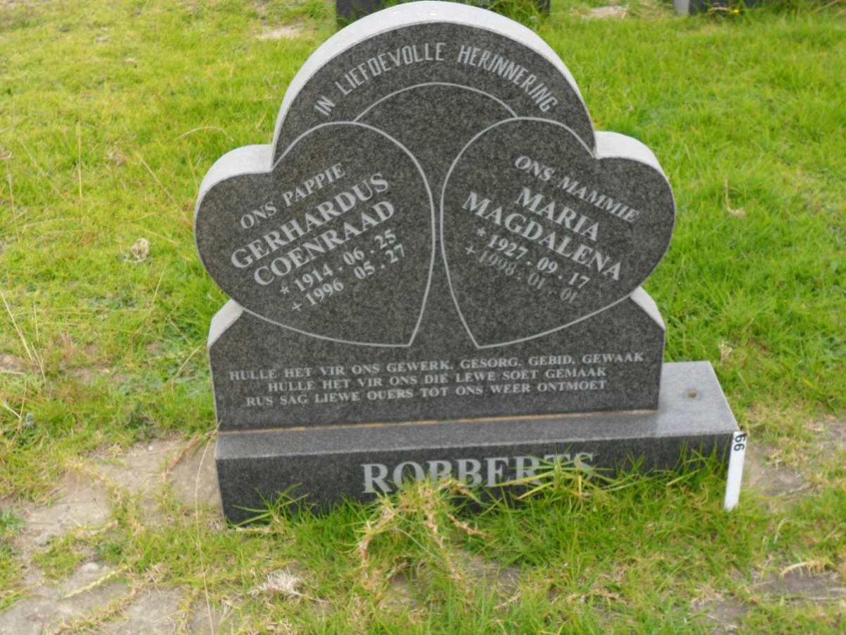 ROBBERTS Gerhardus Coenraad 1914-1996 &amp; Maria Magdalena 1927-1998