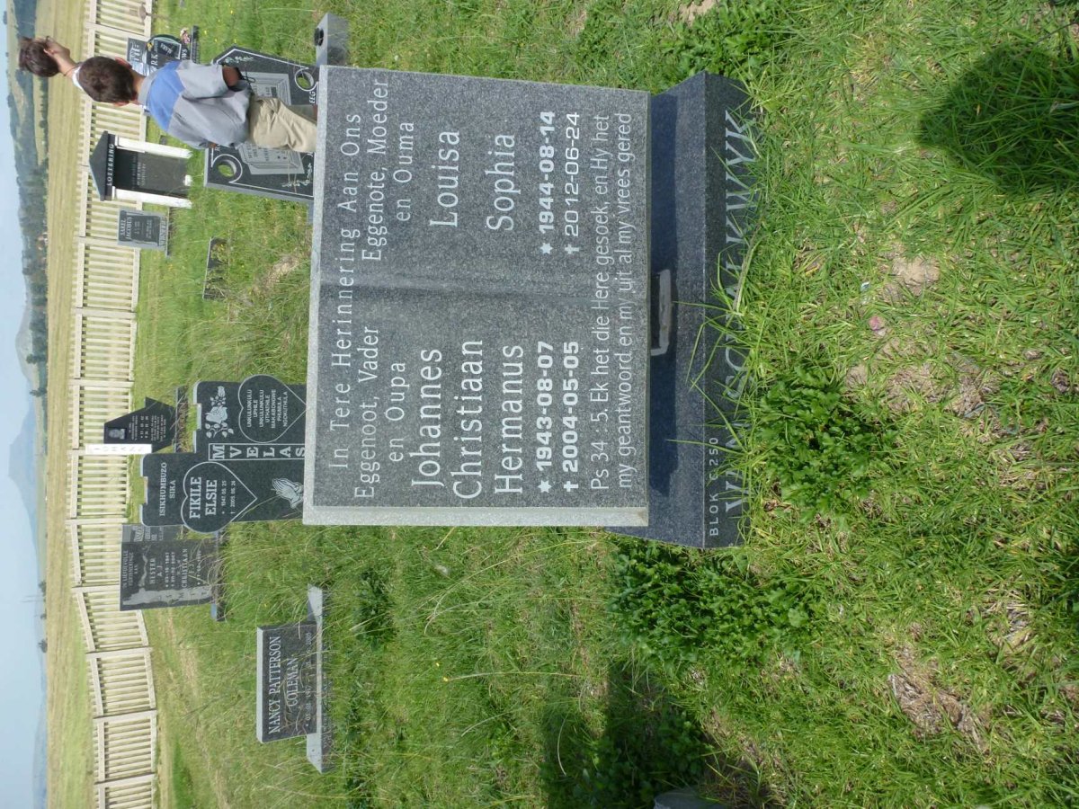 SCHALKWYK Johannes Christiaan Hermanus, van 1943-2004 &amp; Louisa Sophia 1944-2012