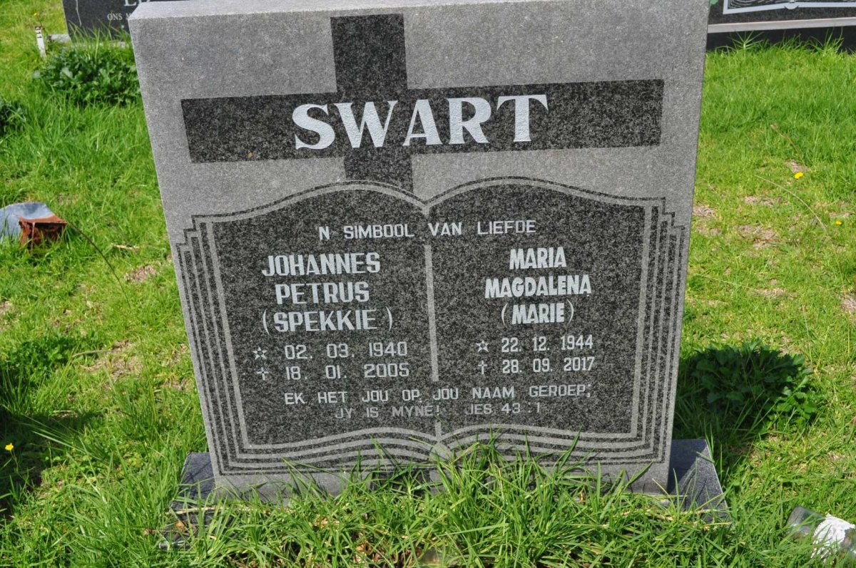 SWART Johannes Petrus 1940-2005 &amp; Maria Magdalena 1944-2017