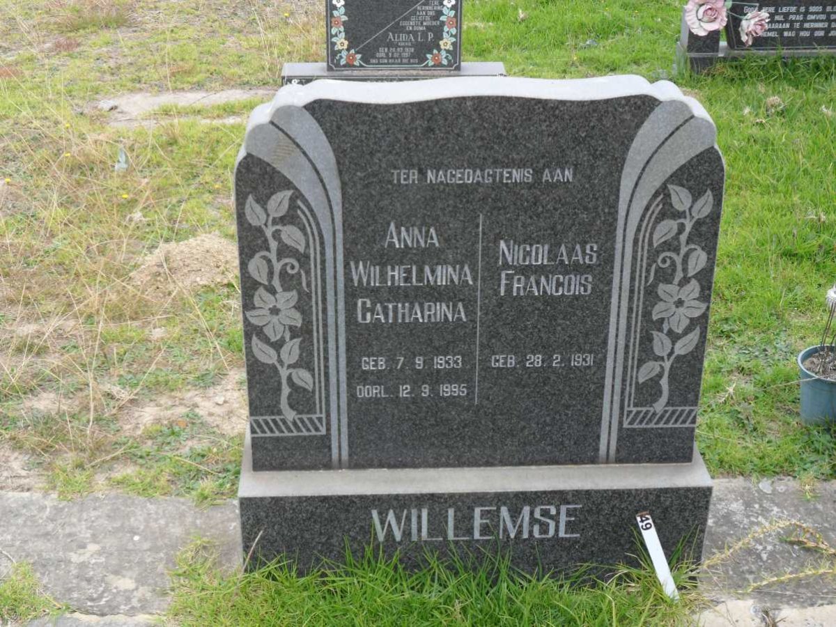 WILLEMSE Nicolaas Francois 1931- &amp; Anna Wilhelmina Catharina 1933-1995