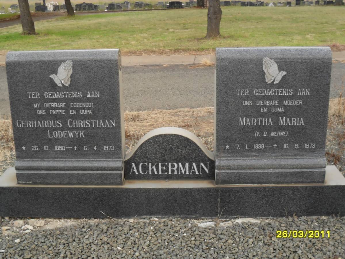 ACKERMAN Gerhardus Christiaan Lodewyk 1890-1973 &amp; Martha Maria V.D. MERWE 1898-1973