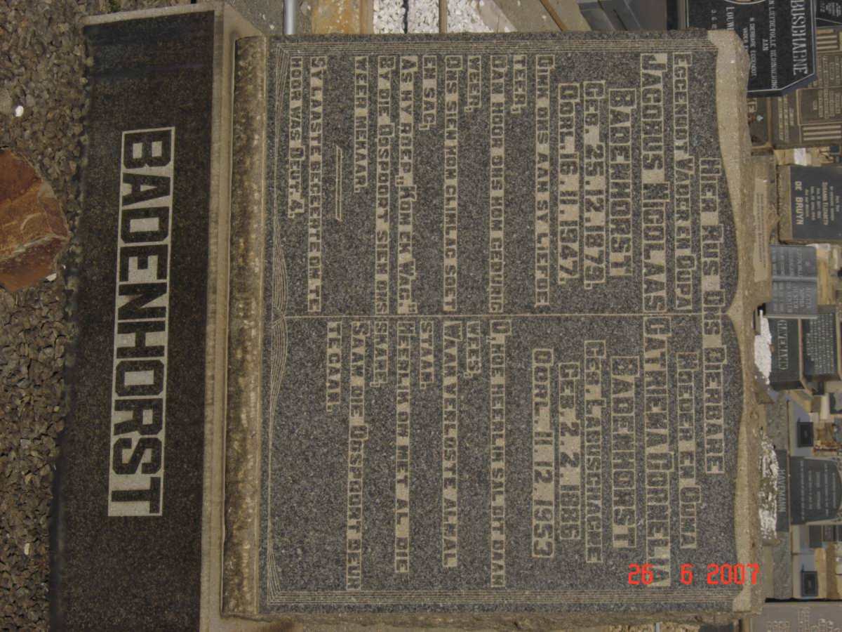 BADENHORST Jacobus Nicolaas 1879-1947 &amp; Catriena Cornelia LABUSCHAGNE 1886-1953