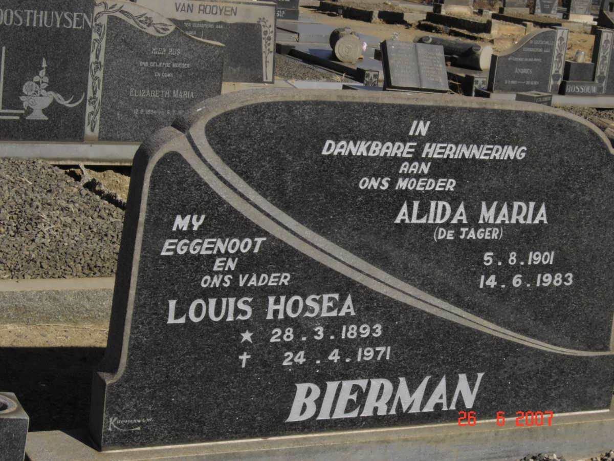 BIERMAN Louis Hosea 1893-1971 &amp; Alida Maria DE JAGER 1901-1983