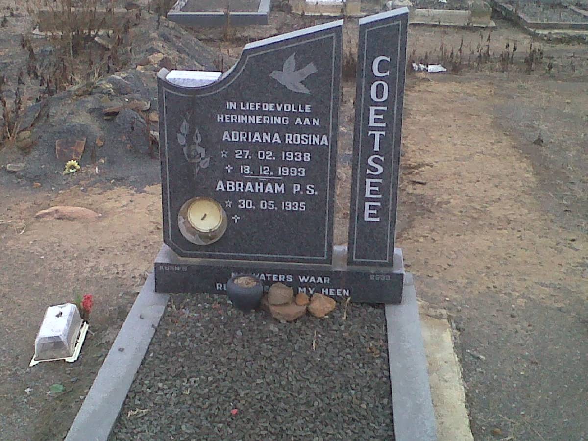 COETSEE Abraham P.S. 1935- &amp; Adriana Rosina 1938-1993