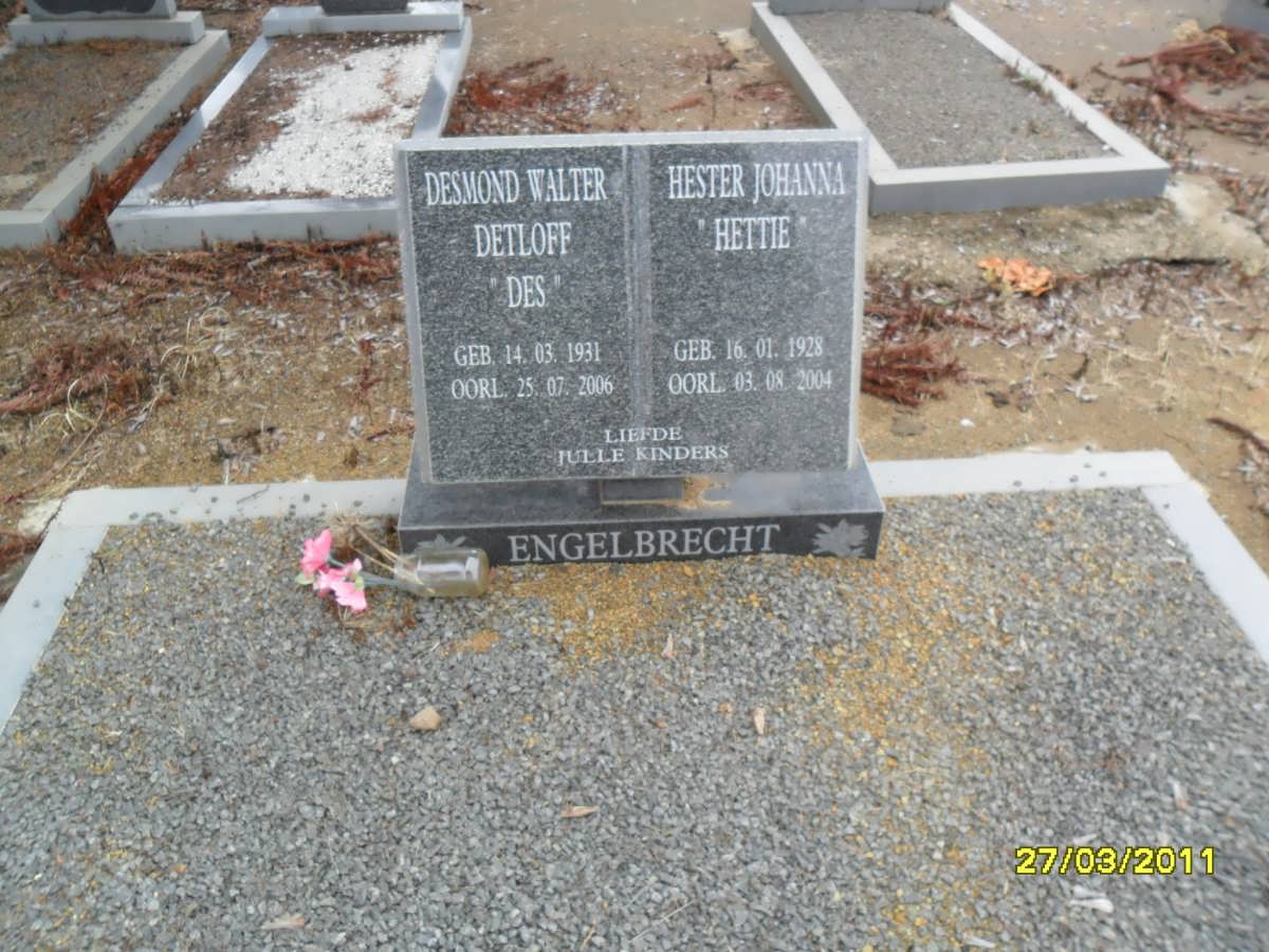 ENGELBRECHT Desmond Walter Detloff 1931-2006 &amp; Hester Johanna 1928-2004