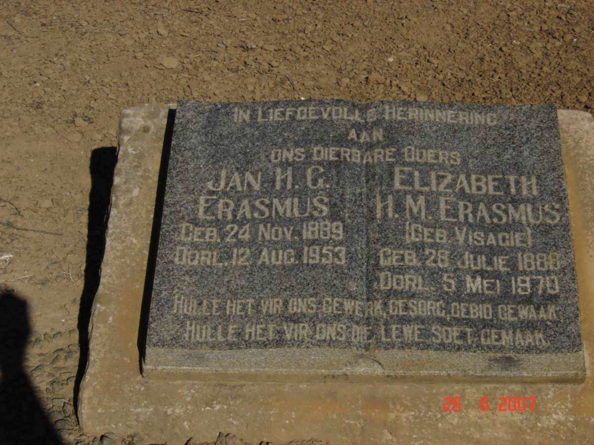ERASMUS Jan H.G. 1889-1953 &amp; Elizabeth H.M. VISAGIE 1888-1970