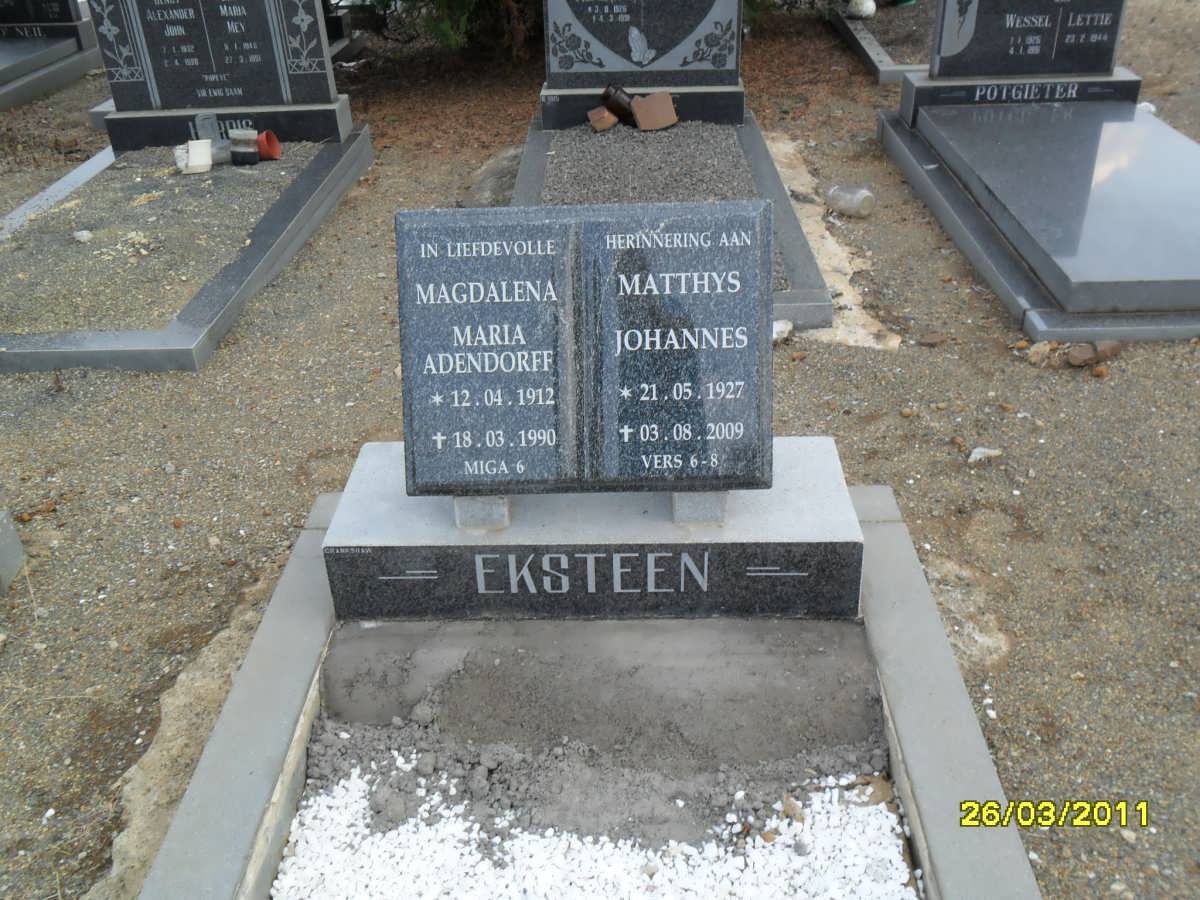 EKSTEEN Matthys Johannes 1927-2009 &amp; Magdalena Maria  ADENDORFF 1912-1990 