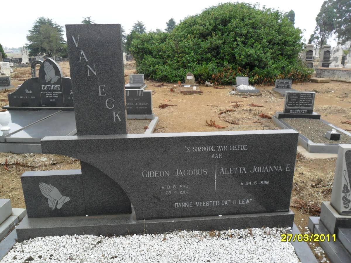 ECK Gideon Jacobus, van 1920-1982 &amp; Aletta Johanna E. 1926-