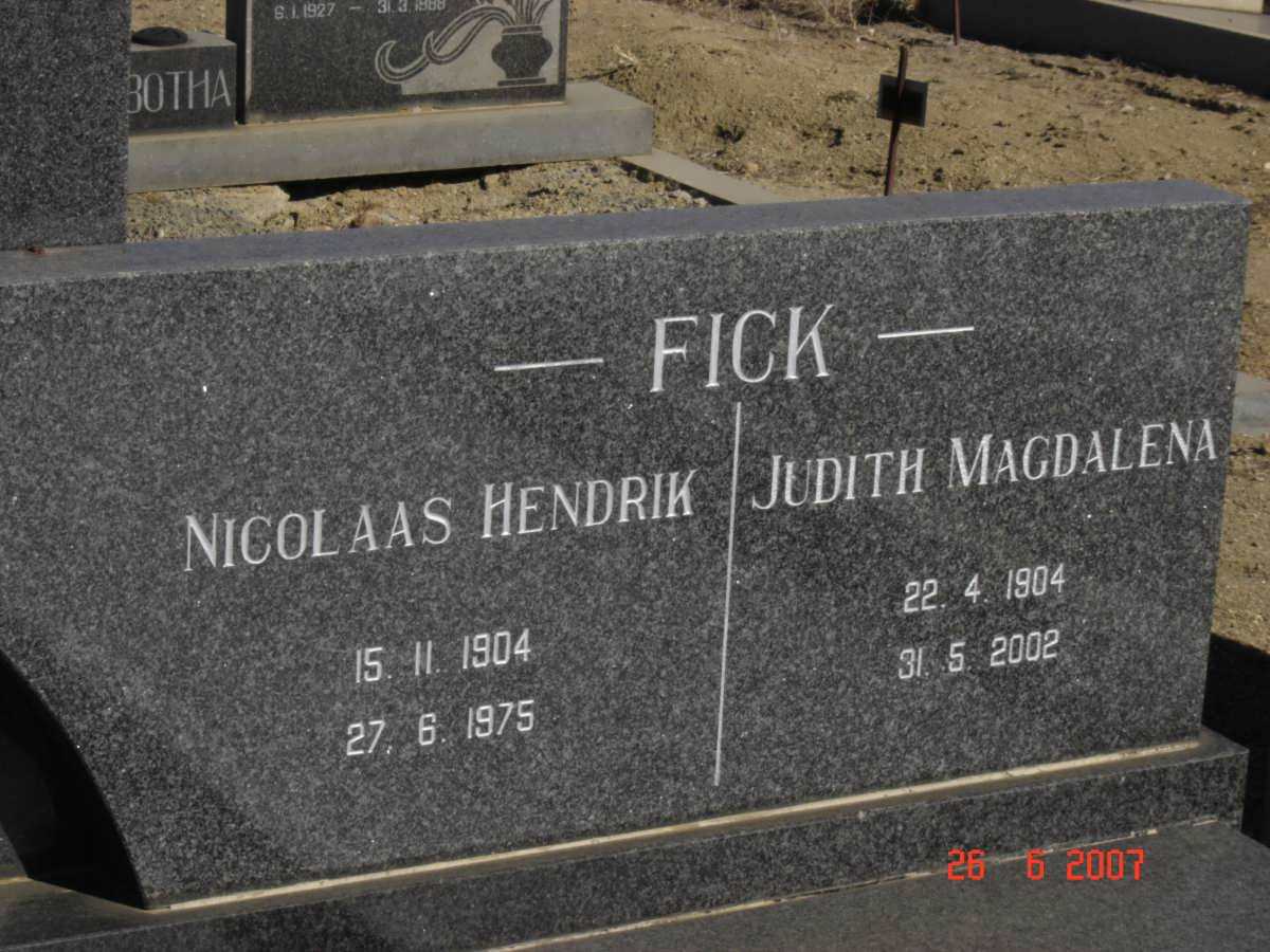 FICK Nicolaas Hendrik 1904-1975 &amp; Judith Magdalena 1904-2002