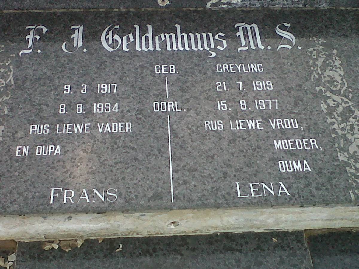GELDENHUYS F.J. 1917-1994 &amp; M.S. GREYLING 1919-1977