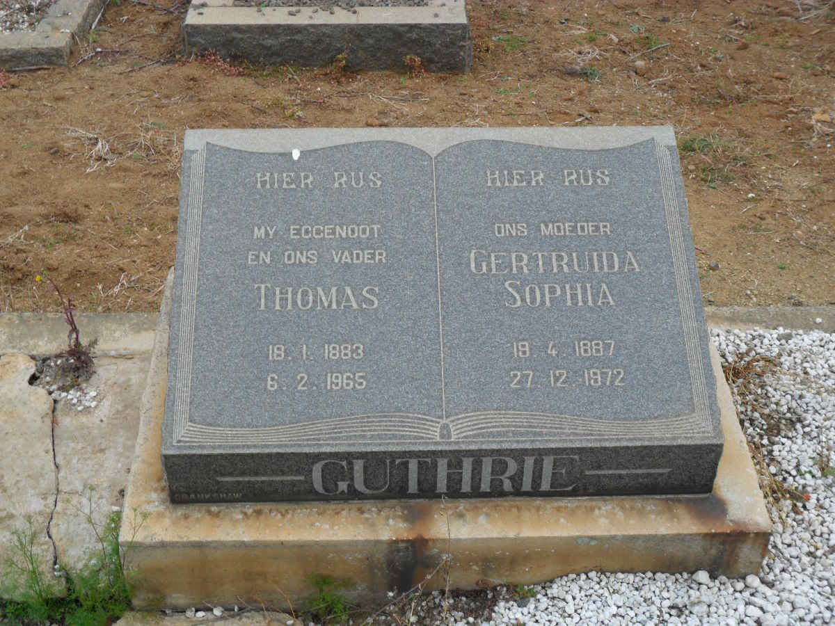 GUTHRIE Thomas 1883-1965 &amp; Gertruida Sophia 1887-1972