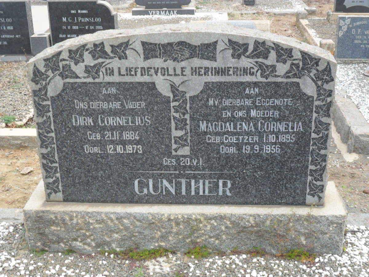 GUNTER Dirk Cornelius 1884-1973 &amp; Magdalena Cornelia COETZER 1895-1956