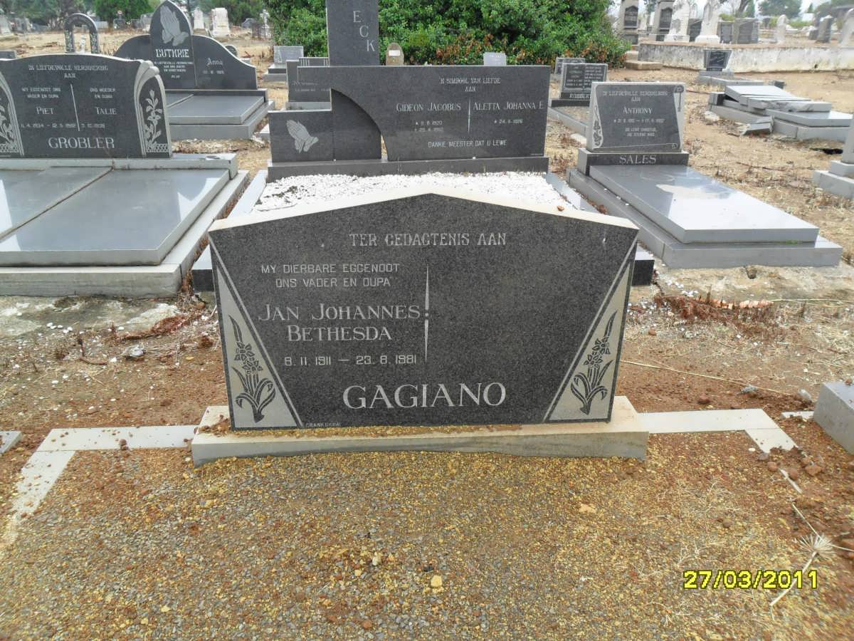 GAGIANO Jan Johannes Bethesda 1911-1981